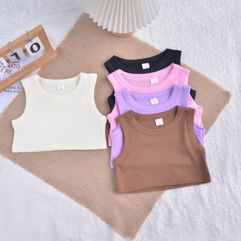 SAMKIDS Áo Ngắn Tay Croptop Ôm Body Bé Gái Vải Thun Cotton Gân 4 Chiều Size 8-40kg Dáng Suông Mùa Hè