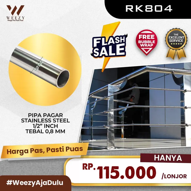 RK 804 Weezy Pipa Pagar Stainless Steel Super Kilap Full Stainless 0