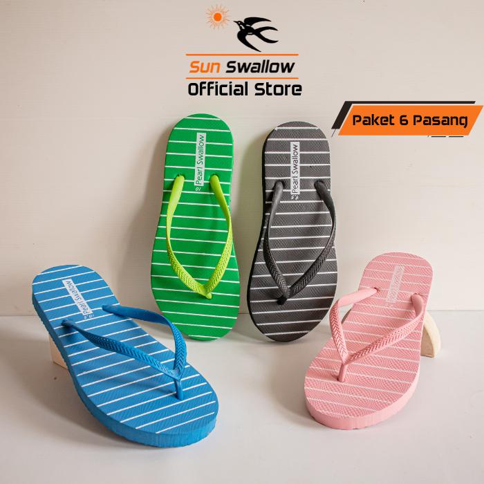 Gambar Paket 6 Pasang Sandal Jepit Karet Wanita Sendal Sun Swallow Pearl Line Motif Garis dari Sun Swallow Sandals Kota Administrasi Jakarta Utara Tokopedia