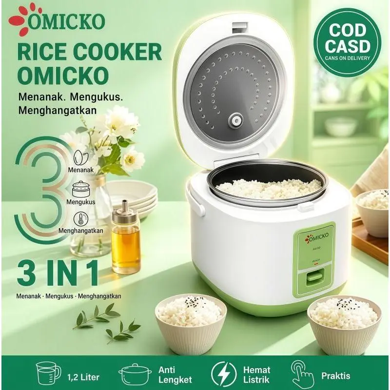 OMICKO MC101PL Magic Com Multifungsi 3in1 Kapasitas 1.2L dan 1.8L Hemat Listrik Cocok Masak Sehari Hari Rumah Tangga Garansi 1 Tahun COD