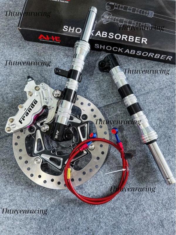  Combo Sirius 5 món _ Phuộc phay không hạ + Đĩa gắn mâm 4 lỗ + Heo Frado 4pis Bạc + Pát Cnc + dây dầu morin đỏ 