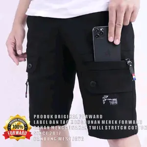 Celana Pendek Fwd Kancing Cargo Regular Premium Fwd System Shorts Slim Fit Twill Pria Stretch Hitam cowok