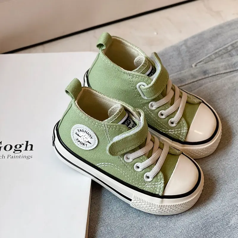 Giày Vải Hight-top, Dành Cho Trẻ Em, Có Quai Dán, Thích Hợp Cho Bé Trai Và Bé Gái Nhỏ, Trung Bình Và Lớn, Hợp Xu hướng, Đế Mềm, Giày Em Bé 6