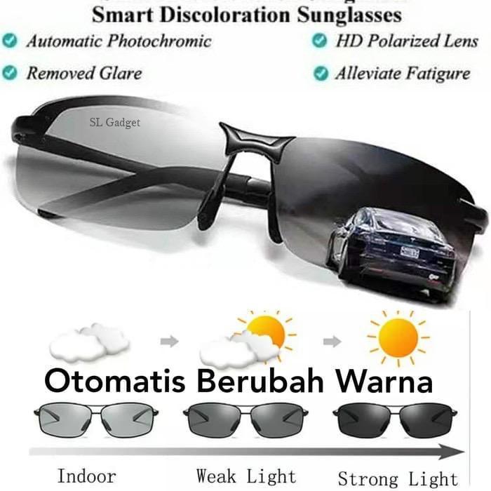 Kacamata UV 400 Photochromic Polarized Anti Silau Siang Dan Malam Sunglass Fotosensitif  Besi Frame  Hitam 0