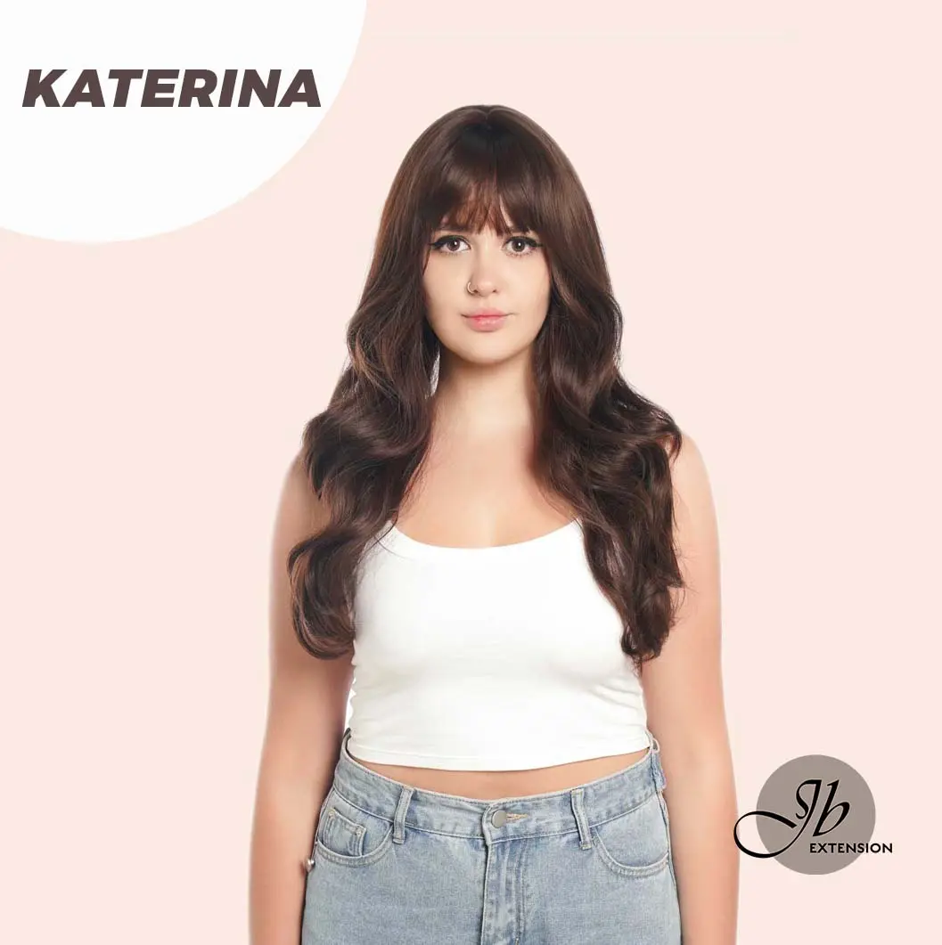 【4.25】EXCLUSIVE-JBEXTENSION 24 Inches Curly Brown Women Fashion Wig With Bangs KATERINA