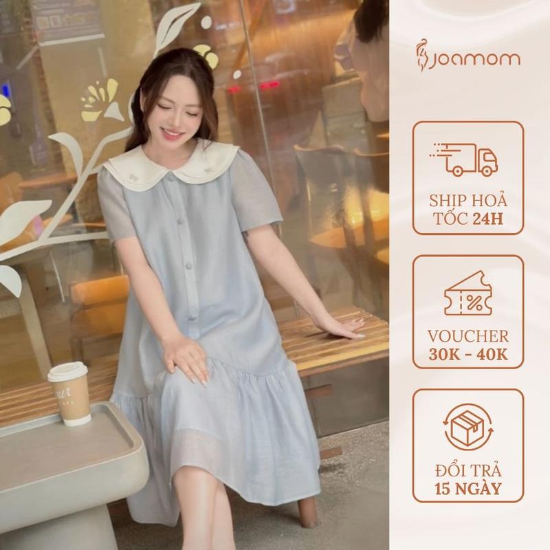 NEW Váy Đầm Bầu Công Sở Tơ Đuôi Cá 2 Lá Cổ Khuy Nơ Thiết Kế Joamom JVB0065