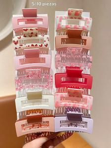 Paquete de 5 o 10 piezas: pinzas para el cabello con patrón cuadrado y corazón multicolor, regalo lindo para niñas, aptas para uso diario casual en todas las estaciones