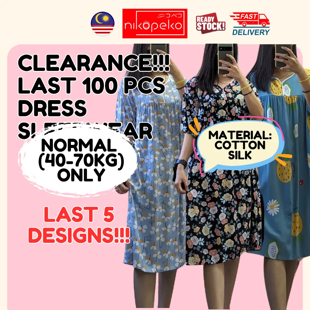 [READY STOCK!!] (40-70KG) COTTON SILK Round Neck Comfortable Floral Elegant Labuh Wide Flexible Stretchable Cotton Premium Pajamas Long Dress night dress daster for girl [nikopeko SLPD0032] Sleepwear