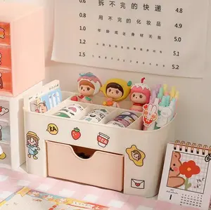 Rak Kosmetik dengan 1 Laci Lucu FREE STICKER Rak Penyimpanan Kotak Penyimpanan Skincare Plastik Desain Karakter Imut untuk Ruang Kosmetik Anda