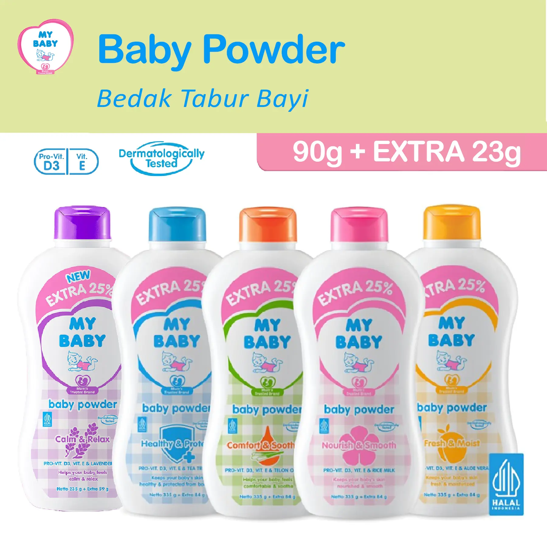 Bedak Bayi Wangi Bunga My Baby 90g+23g - Merawat Kelembaban dan Kecerahan Kulit Bayi