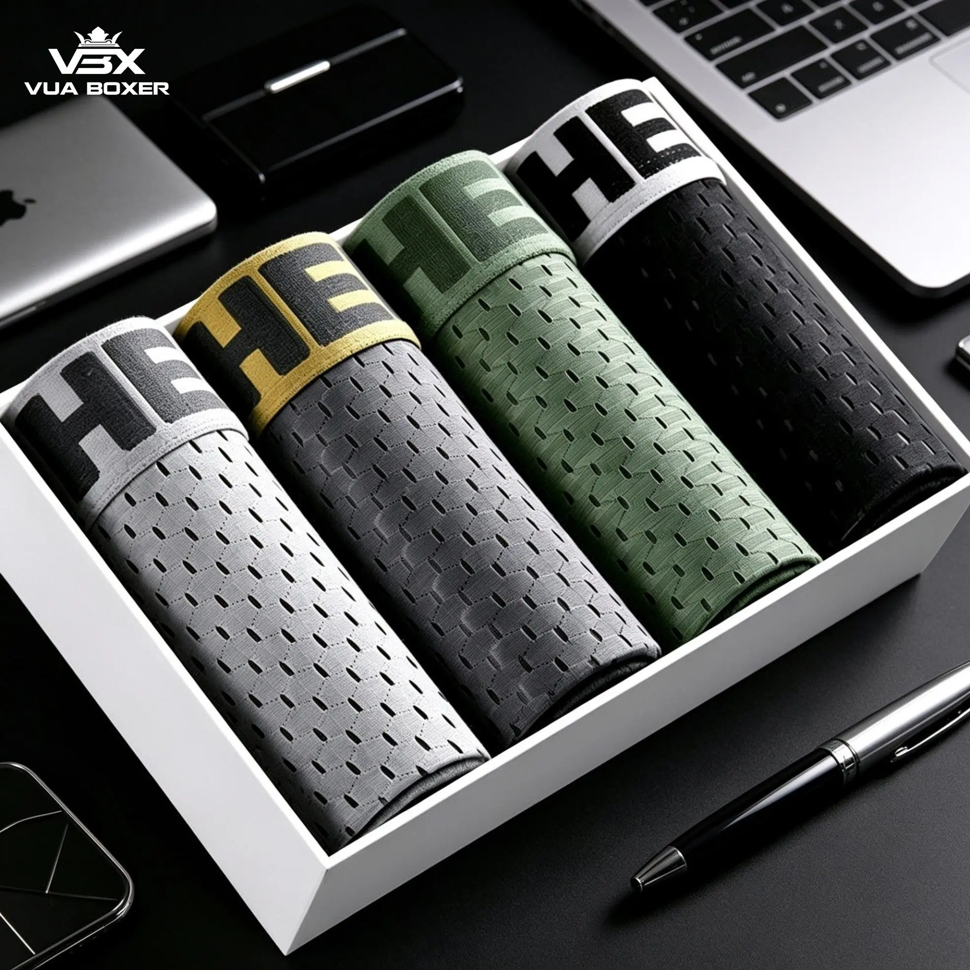 Sét 4 quần sịp nam thun lạnh thông hơi nano kháng khẩng 3A Hello-01 Vua Boxer Menswear Quần Boxer Quần Lót quầnlót