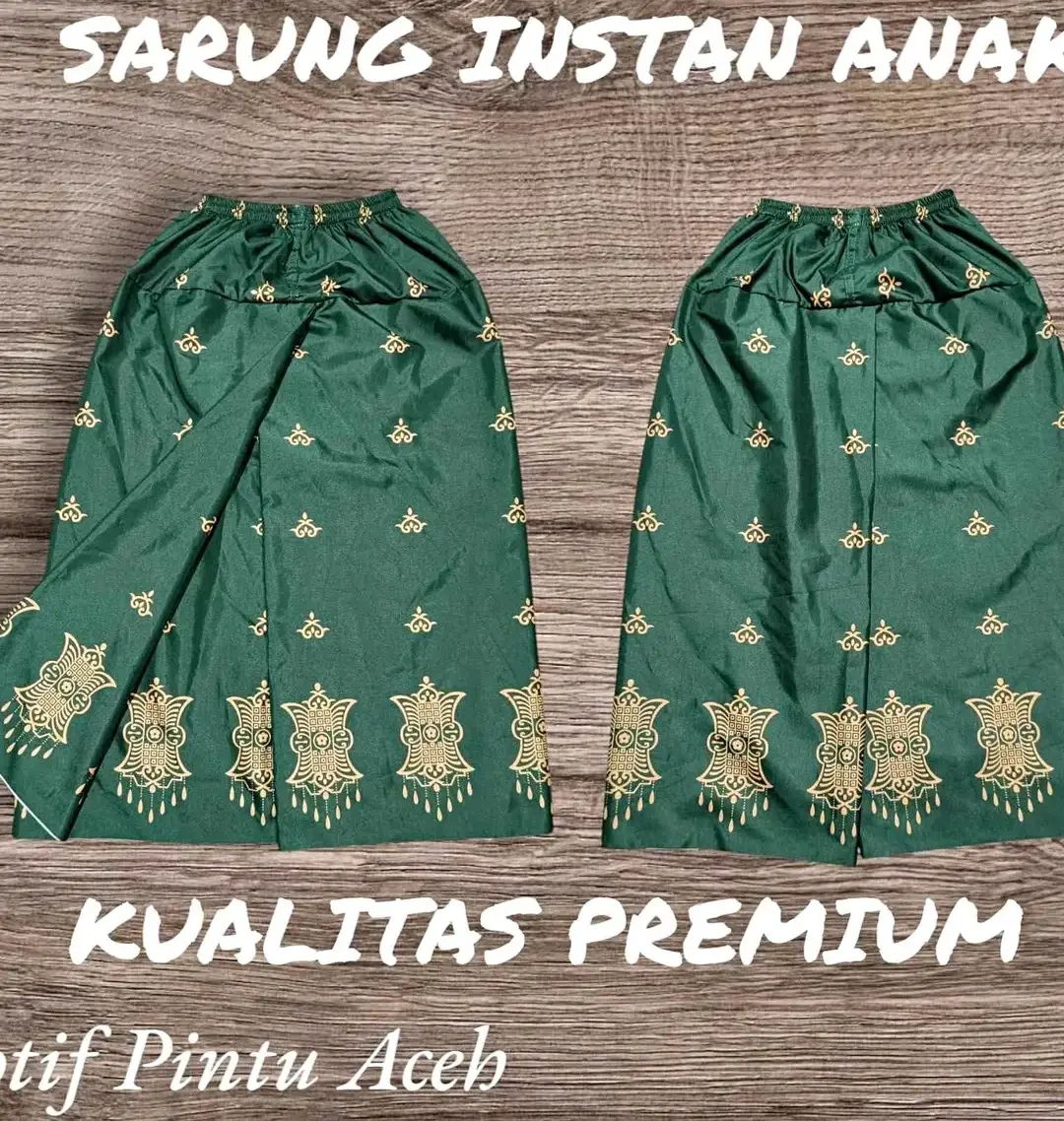 Baju Ngaji Anak Dan Remaja Muslim Santri Sarung Instan Motif Pintu Aceh 3 - 11 Tahun Hemat Harga Murah Terjangkau Poli Katun Lembut model rok karet elastis bukan model celana panjang