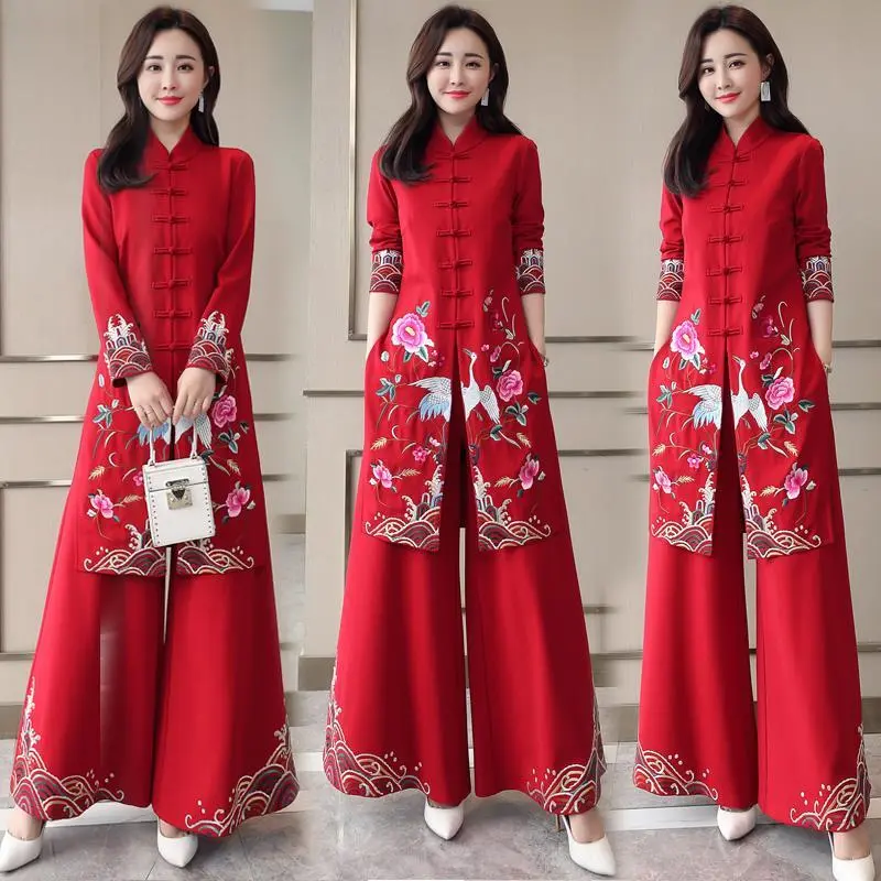 Vietnam Aodai Long Dress Traditional Chinese Style Cheongsam Dress two pieces Women Pants Suits