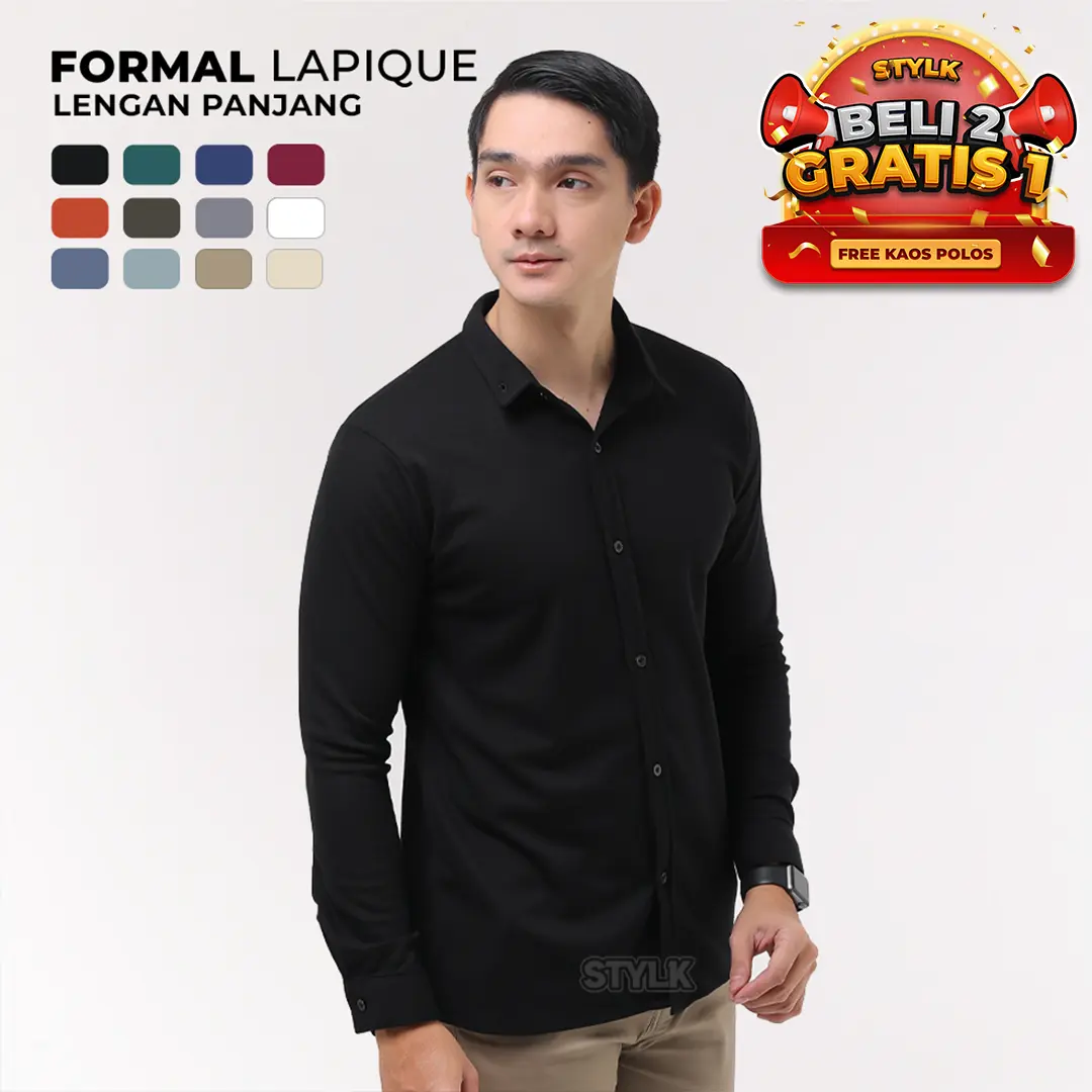 Kemeja Hitam Pria Formal Lengan Panjang Slim Fit Anti Kusut Nyaman dan Lembut - Stylelaki LAPIQUE