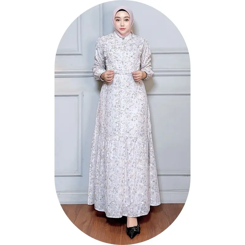 MOZHA SHAFURA. Cloth- ALIKHA DRESS Bahan Katun Bordir Kerancang Gamis Motif Wanita Panjang Berpuring Nyaman Halus Lembut Kancing Busui dan wudhu friendly Casual Mewah Formal Simple Elegant Muslim Kombinasi Kerah Variasi Kotak 2