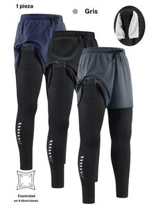 Pantalones de correr 2 en 1 de secado rápido para hombre con cintura elástica, bolsillo para teléfono y lazo para toalla, perfectos para correr y entrenamientos en el gimnasio.