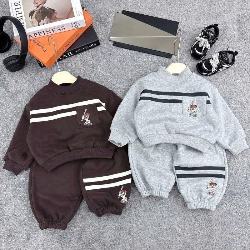 MS01 Bộ quần áo nỉ túi ngực cho bé trai bé gái chất liệu nỉ bông hoạ tiết hoạt hình cho bé 8-18kg