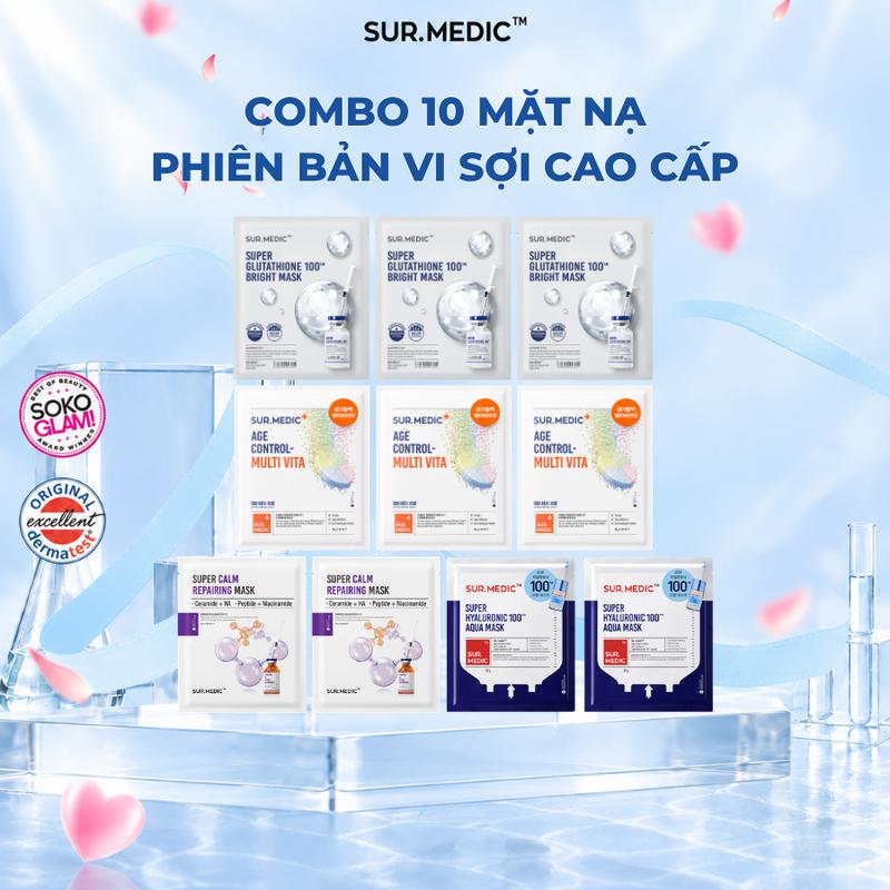 KOL - Combo Mix 10 Mặt Nạ Vi Sợi Hỗ Trợ Chăm Sóc Vấn Đề Da Chuyên Biệt SURMEDIC+ Dưỡng Sáng, Phục Hồi, Cấp Nước & Trẻ Hoá 30g