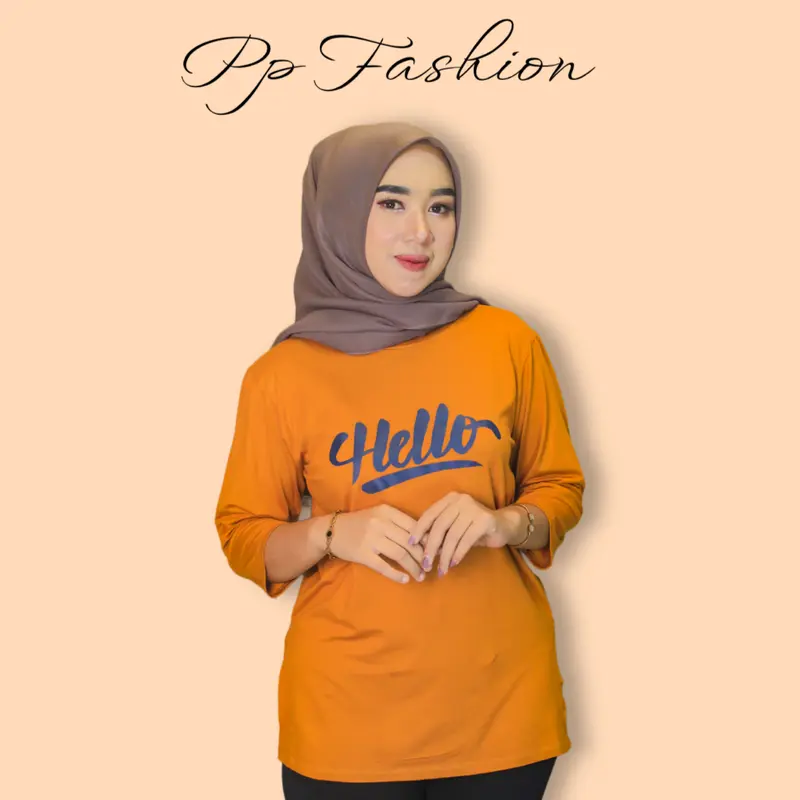 Kaos Oversize Slit Kaos High Slit Katun Spandek Rayon With Sablon Hello  Kerah Bulat Nyaman Panjang Oblong Tangan 7/8 6
