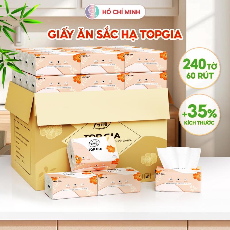 [DEAL LIVE 1K GG] Thùng 10 Gói Khăn Giấy Sắc Hạ TOPGIA Bản To khăn giấy cao cấp Top Gia, giấy ăn 4 lớp dập vân 4D bền chắc mềm mịn, khăn giấy vệ sinh VTG83