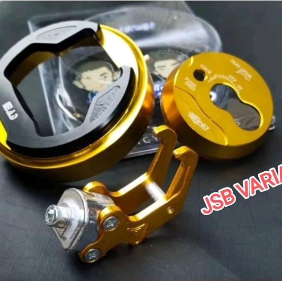 { PAKET HEMAT } Tutup Tangki + Cover Kunci Kontak Nmax + Gantungan Barang Monggo Bosku Di JSB VARIASI 0