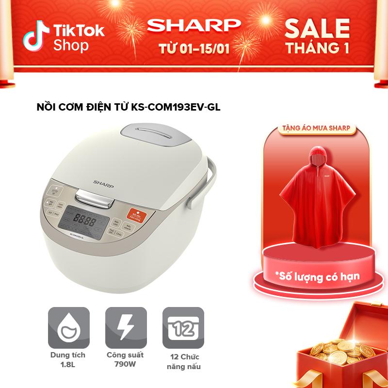 Nồi Cơm Điện Tử Sharp KS-COM193EV-GL 1.8L Nấu cơm và 11 Chức năng nấu Màn LCD Lòng nồi 3 lớp Cooker