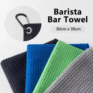 Kain Lap Barista Cleaning Waffle Towel High Absorbent Kitchenware Portable Coffee Bar Barista Cleaning Towel with Hanging Ring Absorbent Espresso Cup Dish Towels Kitchen Accessories