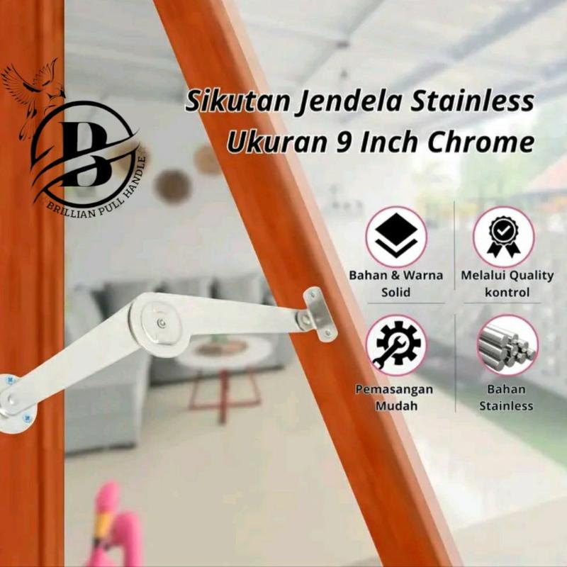 Engsel Salon Sikutan Lipat Jendela Premium Bahan Stainless Steel Tebal Ukuran 9 Inch - Warna Hitam Silver 1
