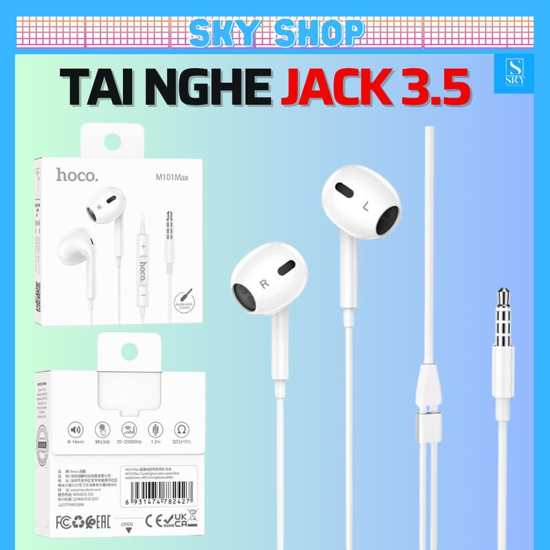 Tai nghe có dây Hoco M101 Max jack 3.5 - Hàng chính hãng âm bass to rõ, có mic đàm thoại [SKY 969]