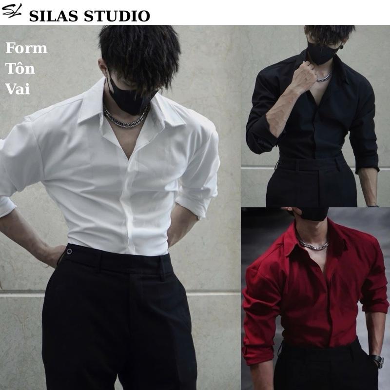 (Form Tôn Vai) Áo sơ mi SILAS Trơn Cotton Chéo Nam Giấu Cúc Thoáng Mát
