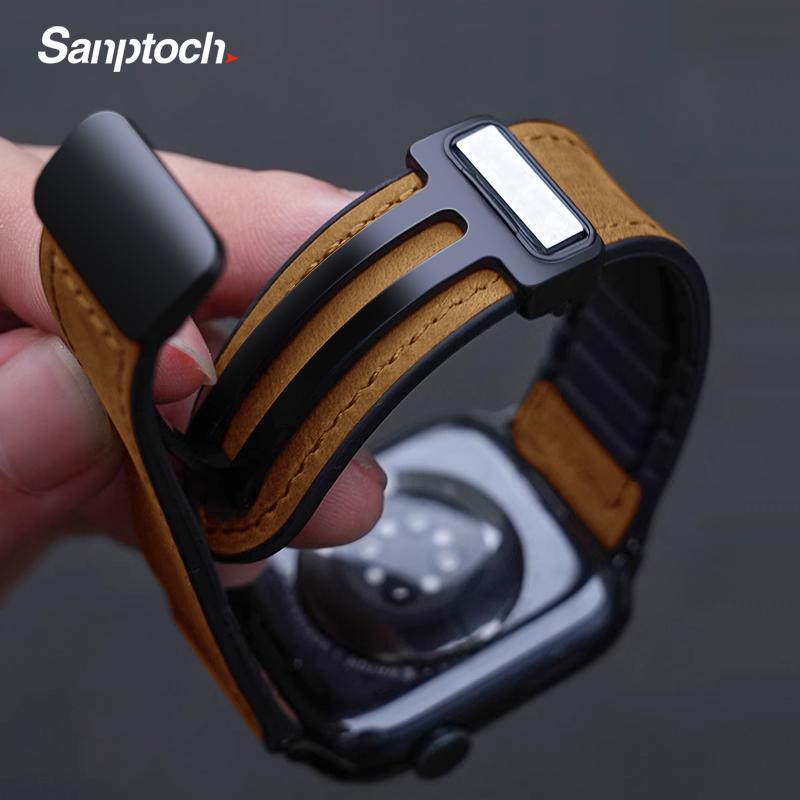 Dây Đeo iWatch Lai Bằng Da Silicon Sanptoch Tương Thích Với Apple Watch 38Mm 40Mm 41Mm 42Mm 44Mm 45Mm Và 49Mm Dây Đeo Khóa Từ Tính Cao Cấp Dành Cho Dòng iWatch 9 8 7 6 5 4 SE Ultra2 Vòng Đeo Tay Vòng Thể Thao