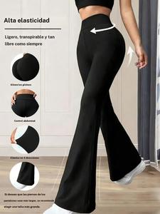 Pantalones acampanados negros de cintura alta para mujer, corte ajustado, elásticos y cómodos, ideales para bailar y practicar yoga