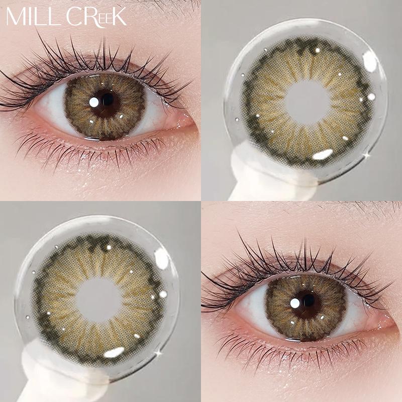 Kính áp tròng tiếp xúc mềm mại, Mill Creek, 1 cặp / 2 miếng, đường kính 14,5mm, độ cận từ 0 ~ 8,00 độ, màu xám / xanh lam / nâu, có thể sử dụng trong 6 tháng, thoải mái và dưỡng ẩm, thích hợp cho trang điểm, hẹn hò và đeo hàng ngày.