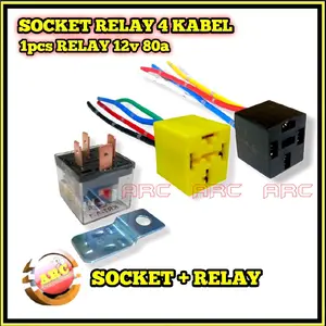 Relay 12v kaki 4 + socket relay hitam kuning gandeng keramik 4 kabel tembaga