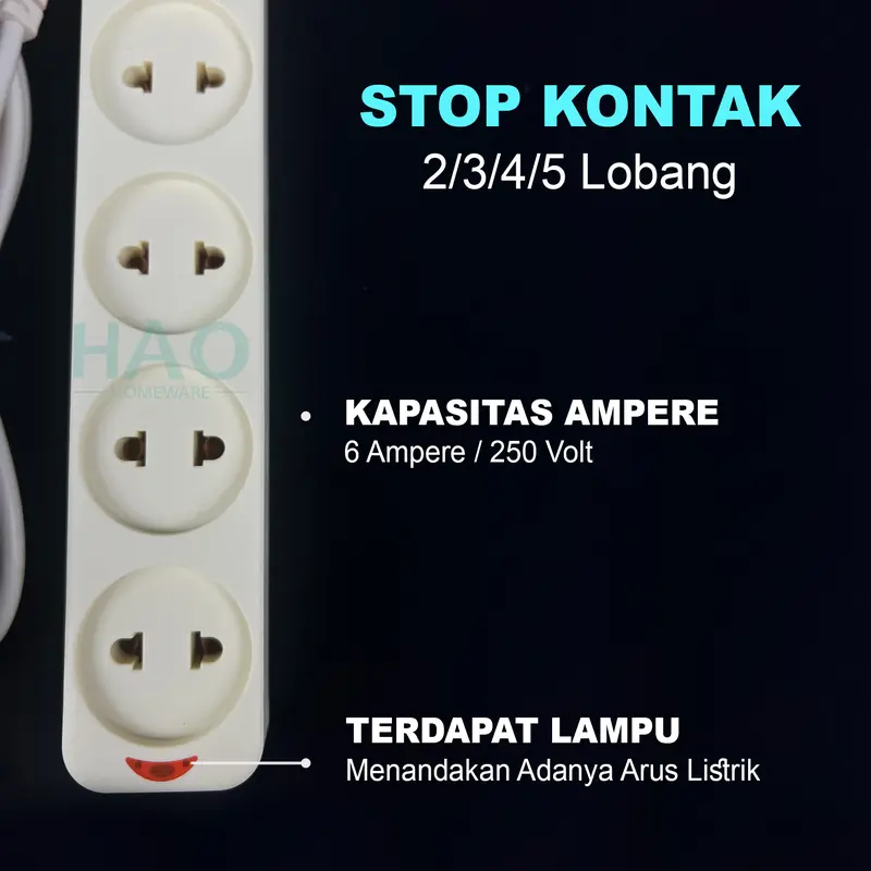 [HAO] Stop Kontak Kabel 2/3/4/5 Lubang&1.5/3M/STOP KONTAK GEPENG SNI/CAHAYA SC-752/3/4/5 Saklar 4