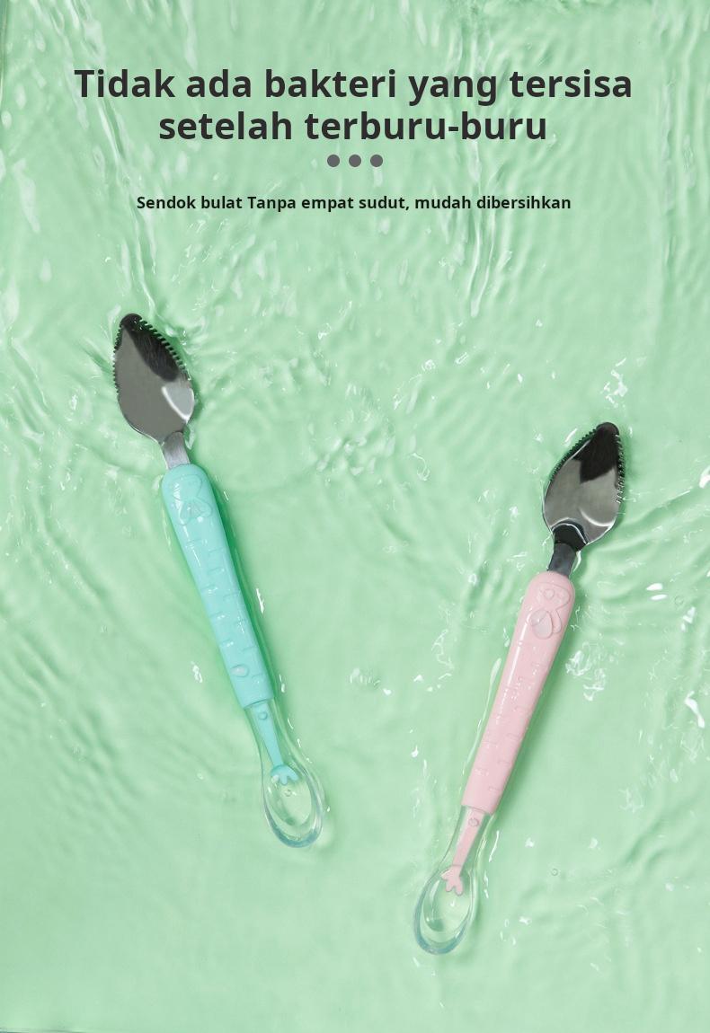 Sendok makan bayi berkepala dua, cocok untuk memberi makan buah dan bubur, desain sederhana