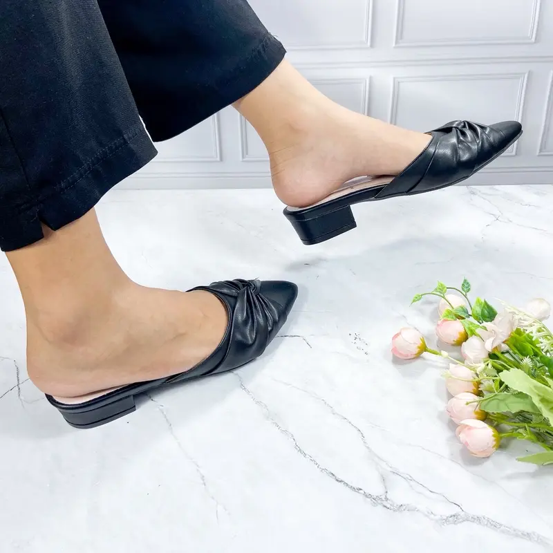 FLADEO Sandal Wanita Hak Tahu 3cm Variasi Pita Silang Nyaman Dipakai Shoes Sendal Naik Size 6