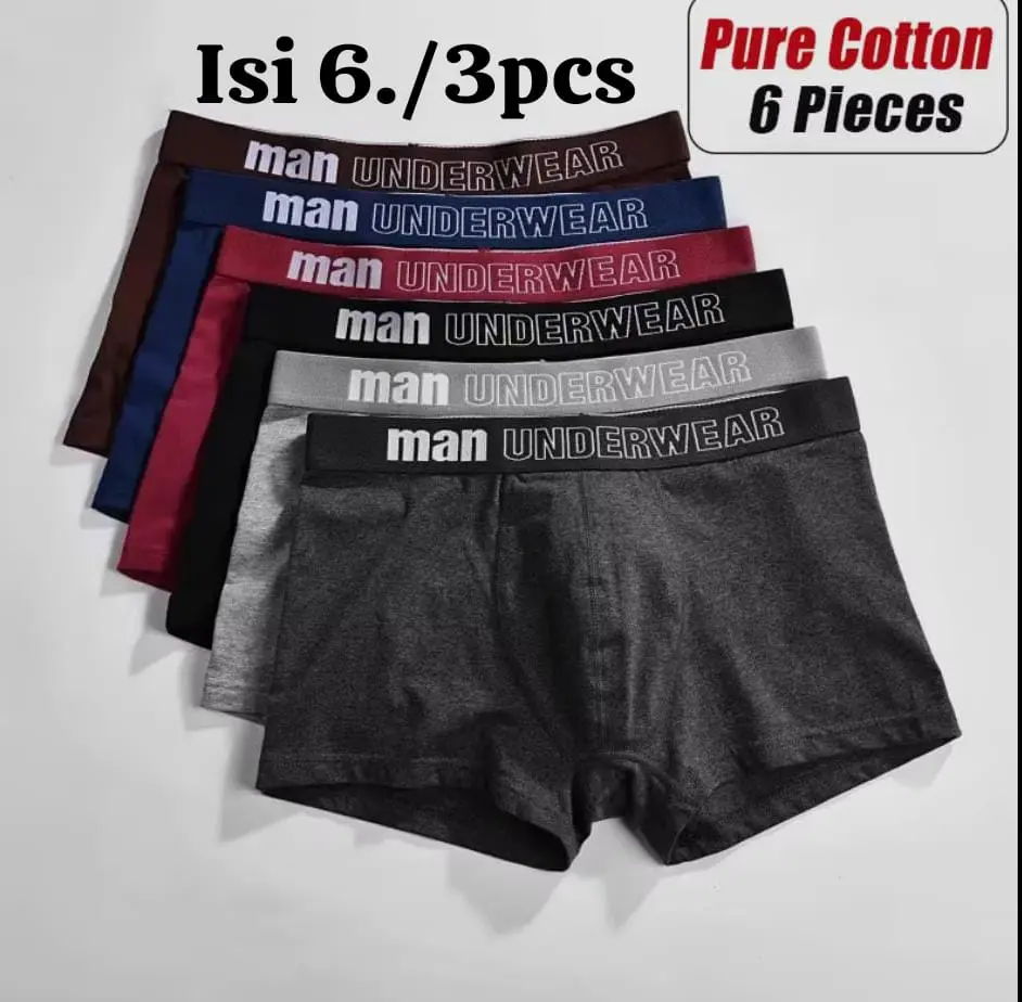 "Boxer Celana Dalam Laki-Laki Dewasa - Paket Isi 6 PCS! Bahan Lembut Nyaman Polyester pendek M