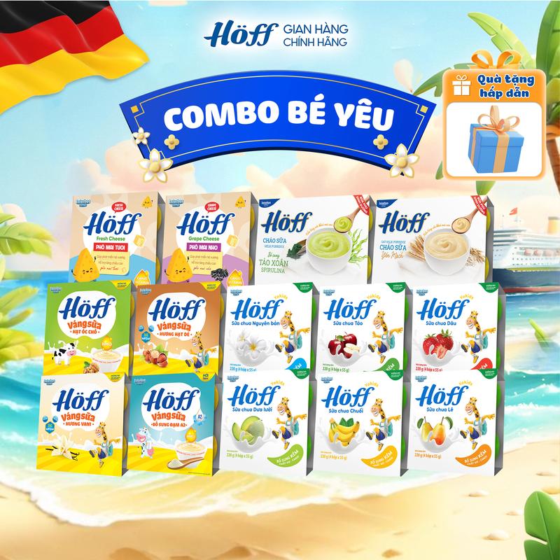 COMBO Bé Yêu Sữa chua, váng sữa, cháo sữa, phô mai trẻ em Hoff bổ sung Canxi, chất xơ, chất béo HMO, MFGM cho bé ăn dặm