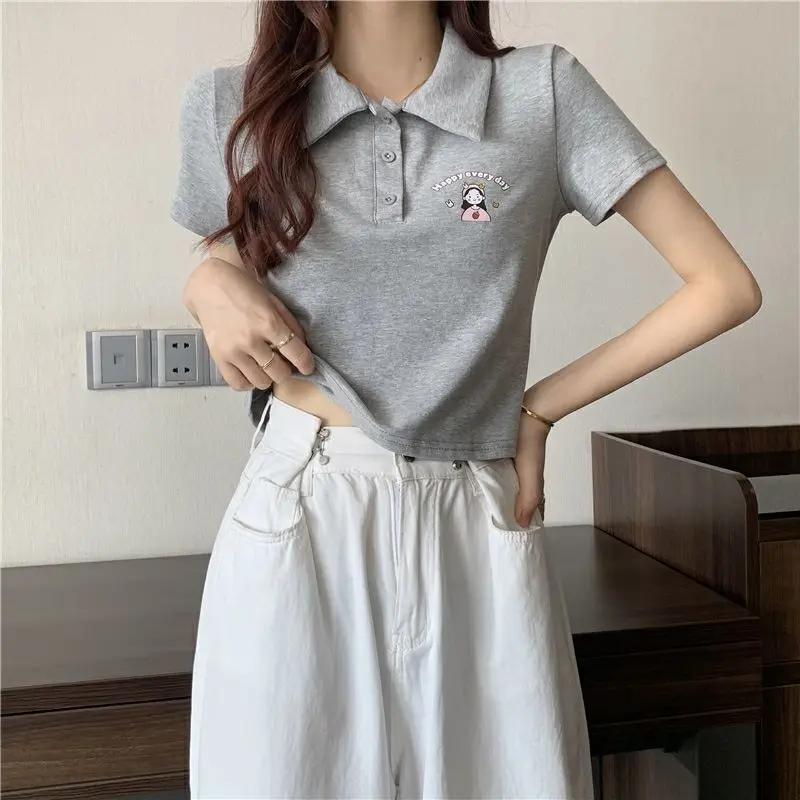 Áo Thun ngắn Tay Phong Cách Hàn Quốc, Ngọt Ngào Và Mùa Hè, Phong Cách Preppy Thiết Kế Cổ Polo, Kiểu Ngắn, Áo Nữ Top Women 8