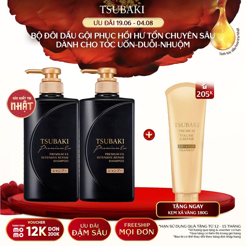 [CALI] Bộ đôi Dầu gội phục hồi chuyên sâu TSUBAKI PREMIUM EX INTENSIVE SHAMPOO 490MLX2