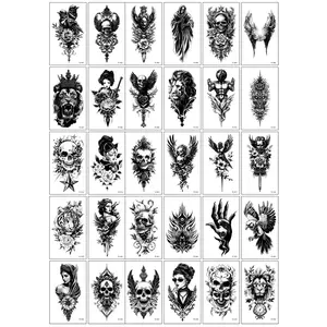 30 PCS Stiker Tato Temporer Grosir 6x10cm Halal Tanpa Bekas Burung Tengkorak Sayap Malaikat pencabut nyawa singa macan elang wanita TCK