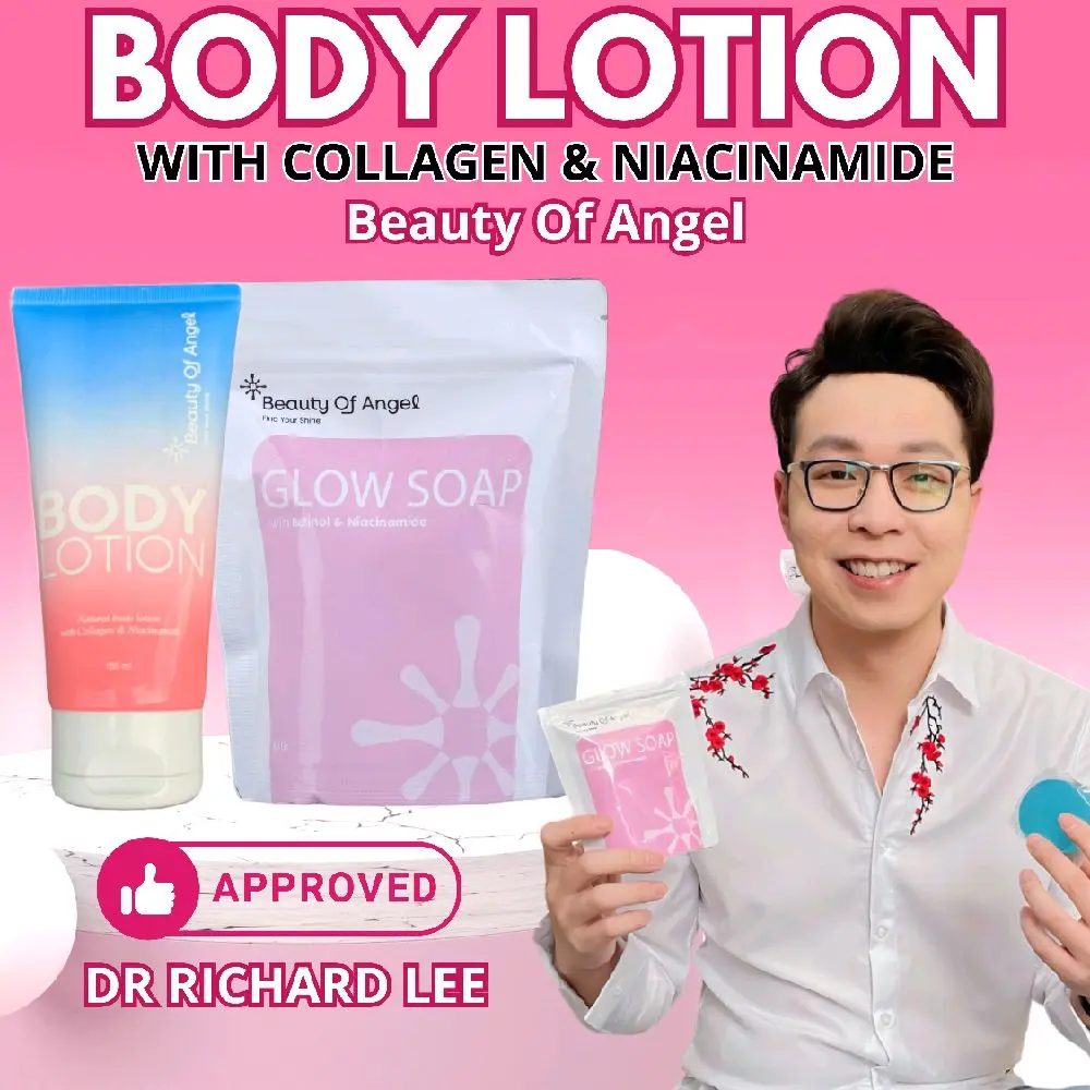 BUNDLING BODY LOTION & GLOW SOAP Beauty Of Angel With Retinol & Niacinamide By Dr Richard Lee sabun pencerah wajah dan badan untuk memudarkan flek hitam kerutan jerawat dan mencegah penuaan dini BPOM Perawatan Tubuh Mencerahkan Wangi Pemutih Seluruh Badan