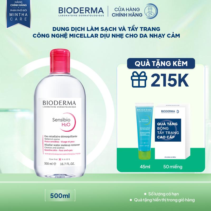 Dung dịch làm sạch và tẩy trang công nghệ Micellar cho da thường và da nhạy cảm Bioderma Sensibio H2O - 500ml