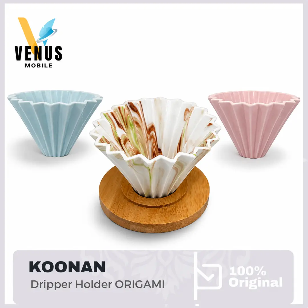 Koonan V60 Origami Dripper Air Keramik 1–2 Cup for Filter Kopi Holder Kayu – Ceramic Pour Over Coffee Maker
