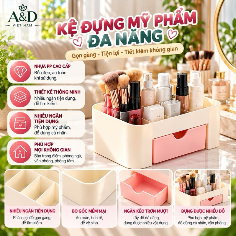 Kệ Đựng Mỹ Phẩm Nhựa Nhiều Ngăn Tiện Dụng