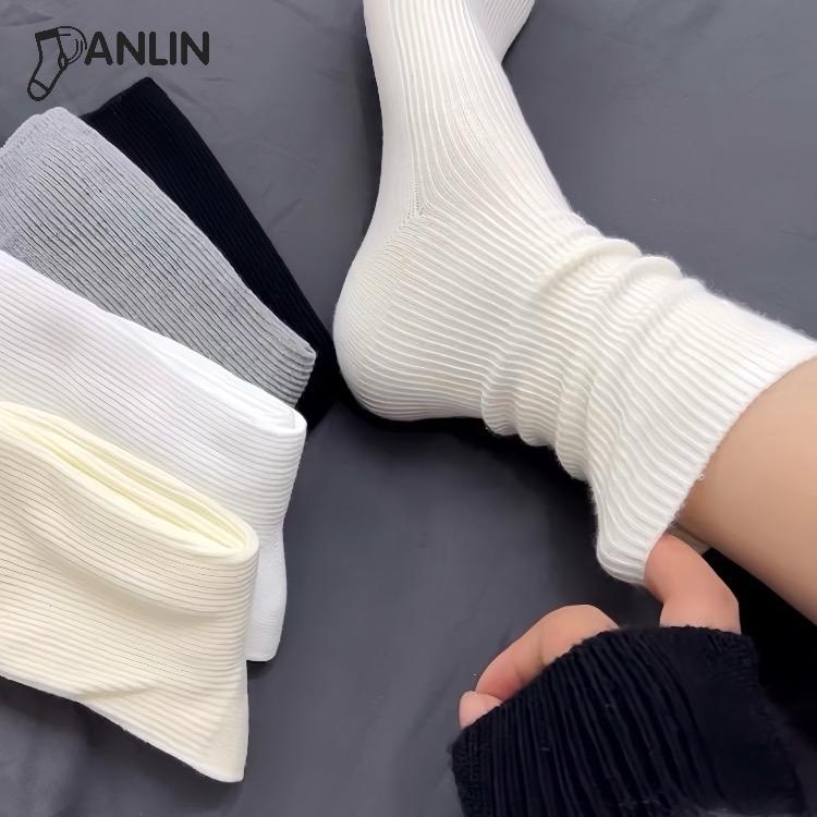 SET 5 ĐÔI 10 ĐÔI Tất vớ gân trơn cotton cổ cao nam nữ 4 màu basic - TG18