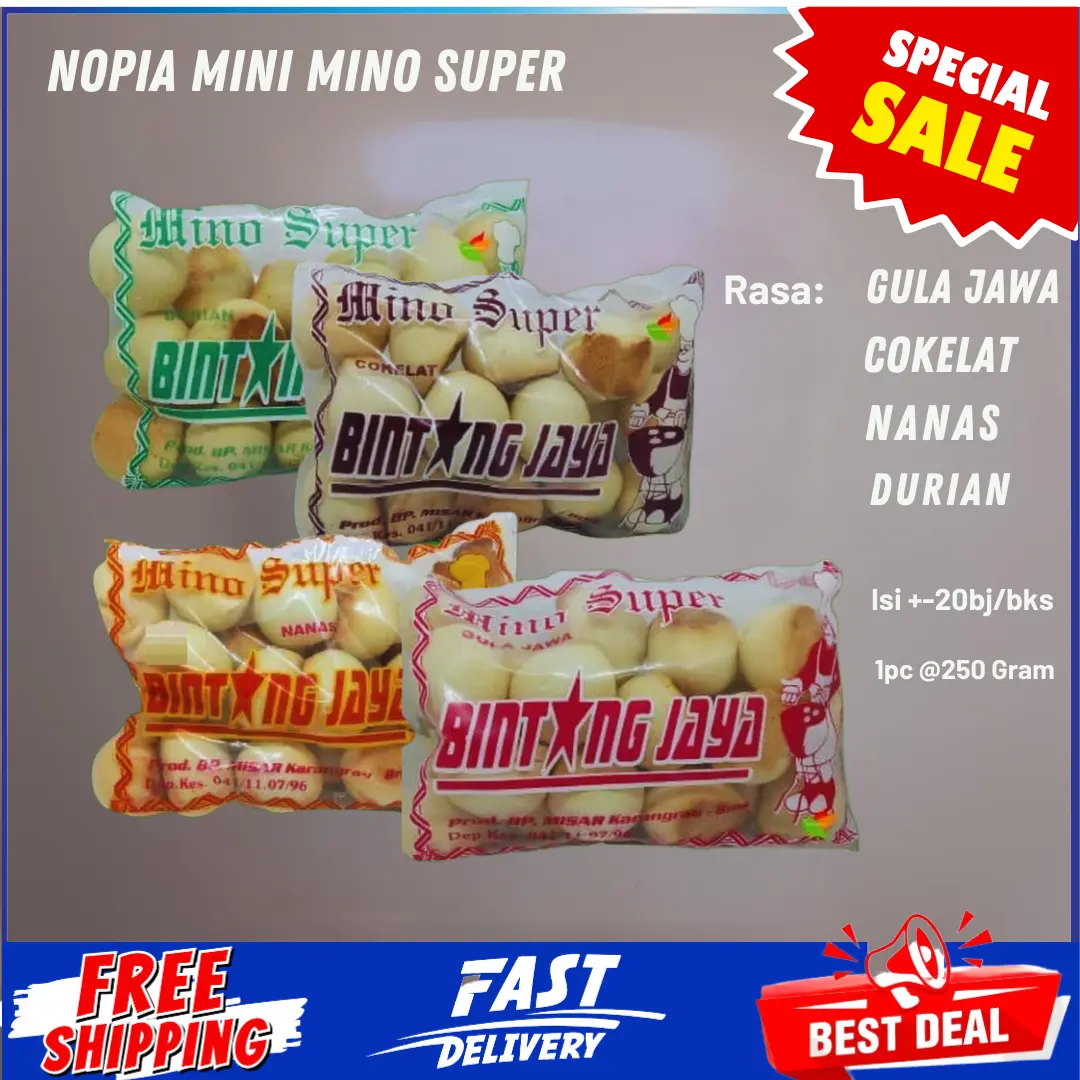 Nopia Mini Mino Super Rasa Cokelat - Durian - Gula Jawa - Nanas  Cemilan kue Nopia kering