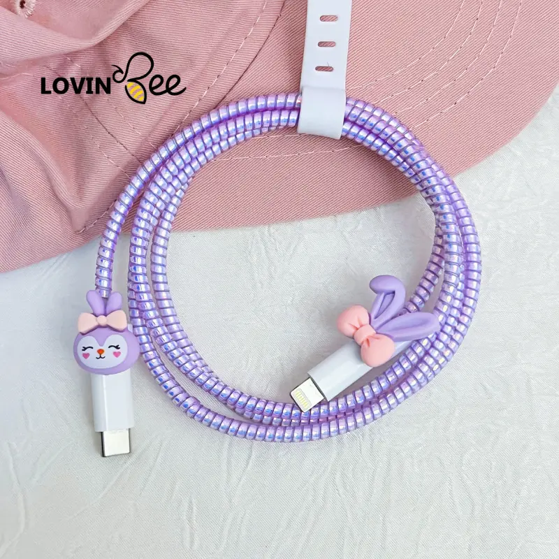 Pelindung Kabel Charger 1 Set 4 Item Kabel Data Kawat Kabel Hp Untuk Iphone Samsung Xiaomi Oppo Android Universal Motif Kartun Lucu 4