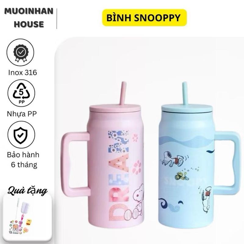 Bình giữ nhiệt Snoopy 1500ml có tay cầm tiện bịlợi,giữ nóng lạnh 10-15h túi trong +cọ rửa